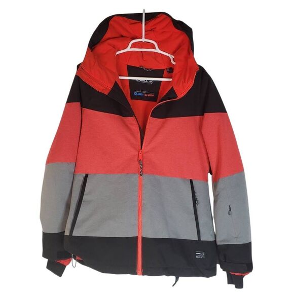 Oneill Black Poppy Red Colorblock Zip Up Seashell Snowboarding Jacket Size Large - Picture 16 of 16